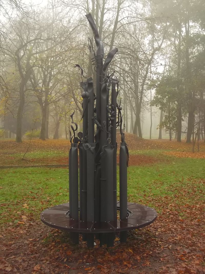 © Andrei  Kolyaskin - Foggy autumn morning on the central park of Ivano - Frankivsk City , Ukraine .