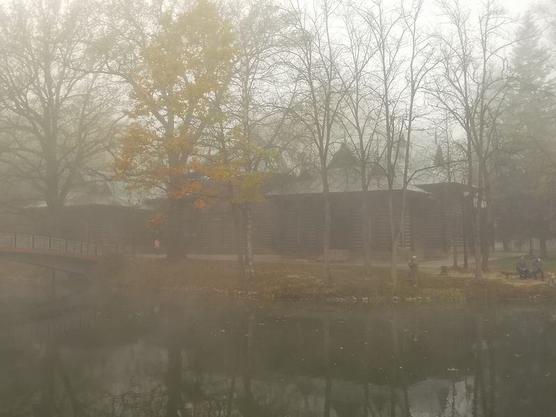 © Andrei  Kolyaskin - Foggy autumn morning on the central park of Ivano - Frankivsk City , Ukraine .