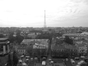 Ivano - Frankivsk  City . Panorama  in  black  and  white .