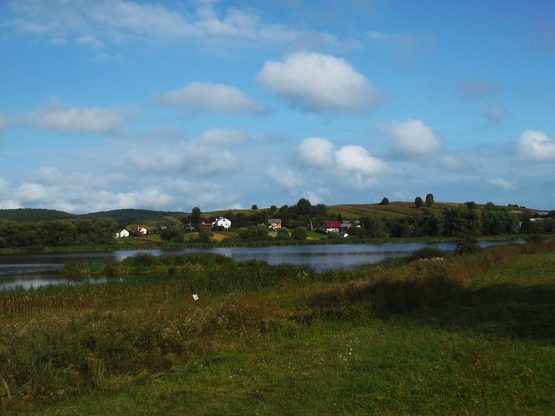 © Andrei  Kolyaskin - Lake  near  Svirzh  Castle  from  15th  century  in  village  Svirzh  of  Lviv  region , Uktaine .