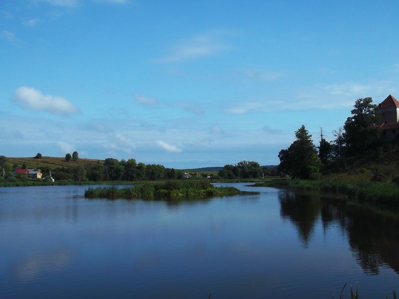 © Andrei  Kolyaskin - Lake  near  Svirzh  Castle  from  15th  century  in  village  Svirzh  of  Lviv  region , Uktaine .