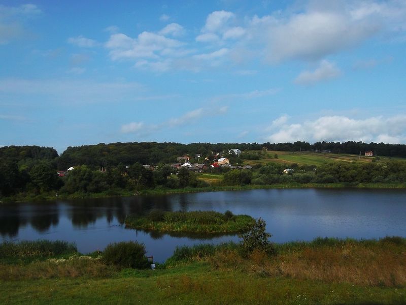 © Andrei  Kolyaskin - Lake  near  Svirzh  Castle  from  15th  century  in  village  Svirzh  of  Lviv  region , Uktaine .