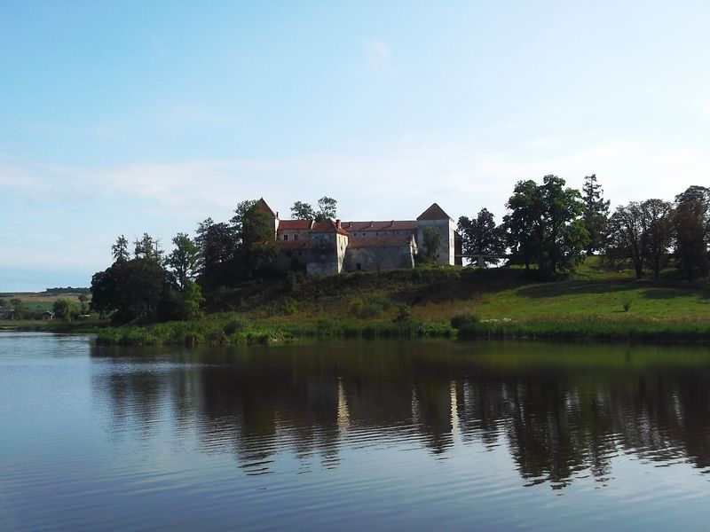 © Andrei  Kolyaskin - Lake  and  Svirzh  Castle  from  15th  century  in  village  Svirzh  of  Lviv  region , Uktaine .