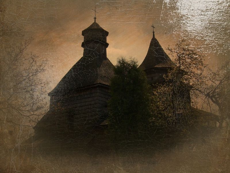 © Andrei  Kolyaskin - Wooden  church  from  15th  century  in  town  Drogobych  of  Lviv  region , Ukraine .