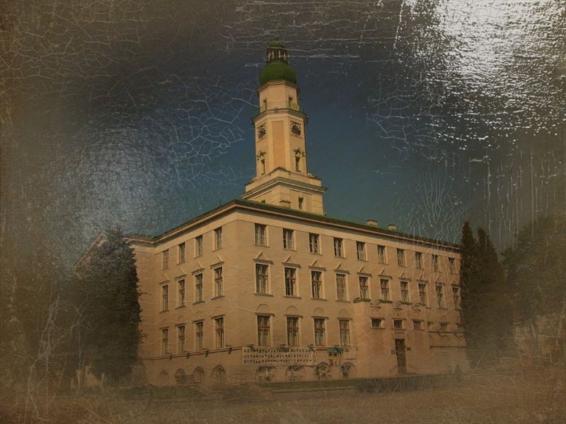 © Andrei  Kolyaskin - City  Hall  building  from  19th  century  in  town  Drogobych  of  Lviv  region , Ukraine .