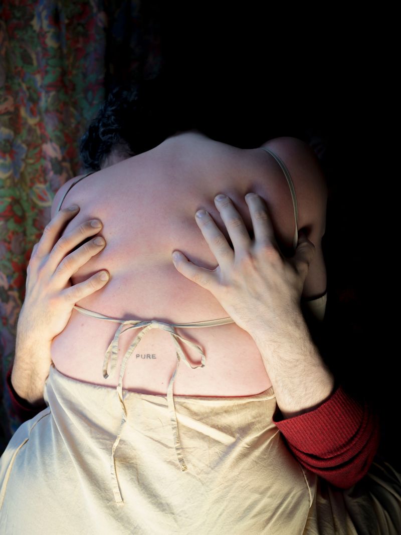 © Chloe Scout Nix - title: touched for a photo (brooklyn ny). year: 2024 Size: 32x40 in. medium: vinyl print mounted on wood panel