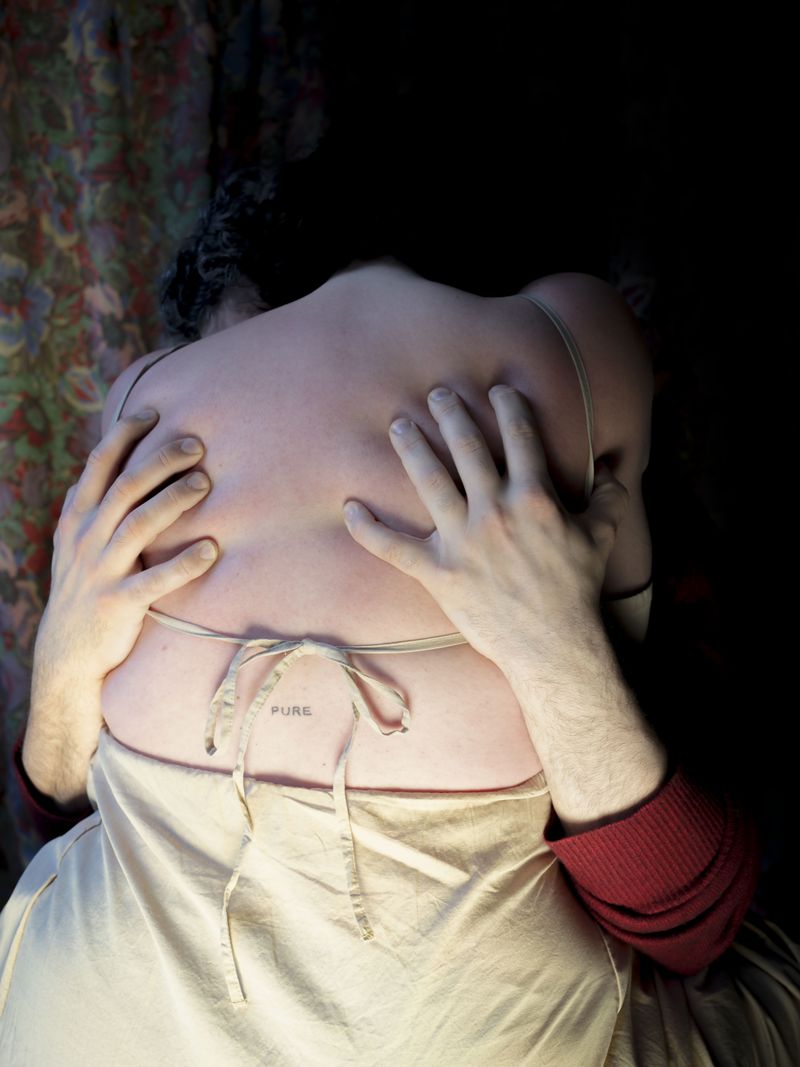 © Chloe Scout Nix - title: touched for a photo (brooklyn ny). year: 2024 Size: 32x40 in. medium: vinyl print mounted on wood panel