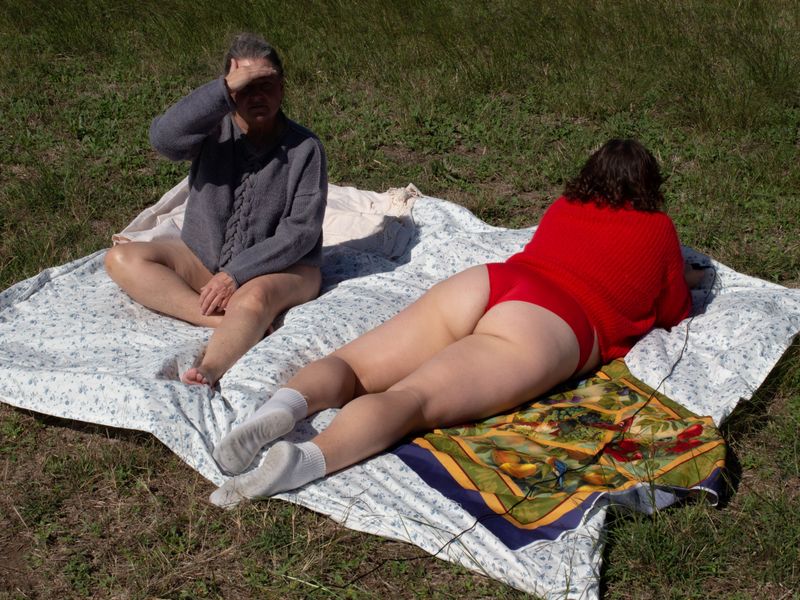 © Chloe Scout Nix - title: mum and bum (waxahachie, tx). year: 2023 Size: 32x40 in. medium: vinyl print mounted on wood panel