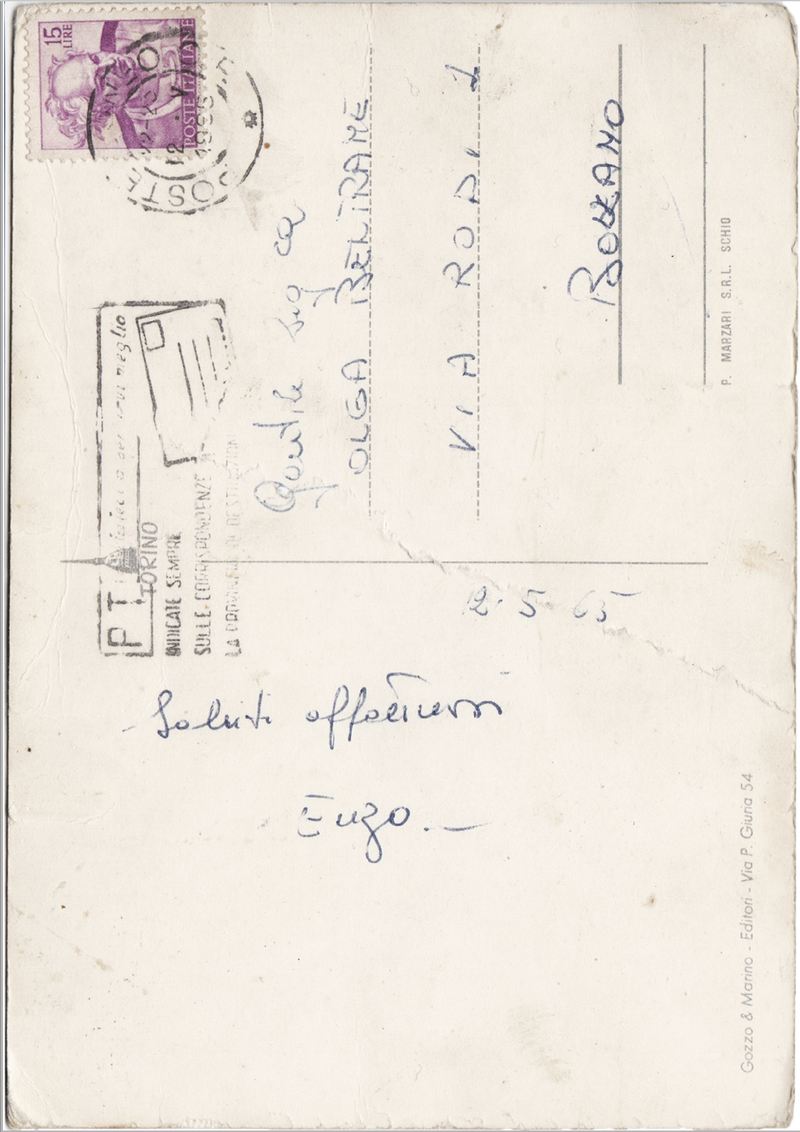 © claudia corrent - With love Enzo.The back of one of the postcards my father sent my mother when they were young.