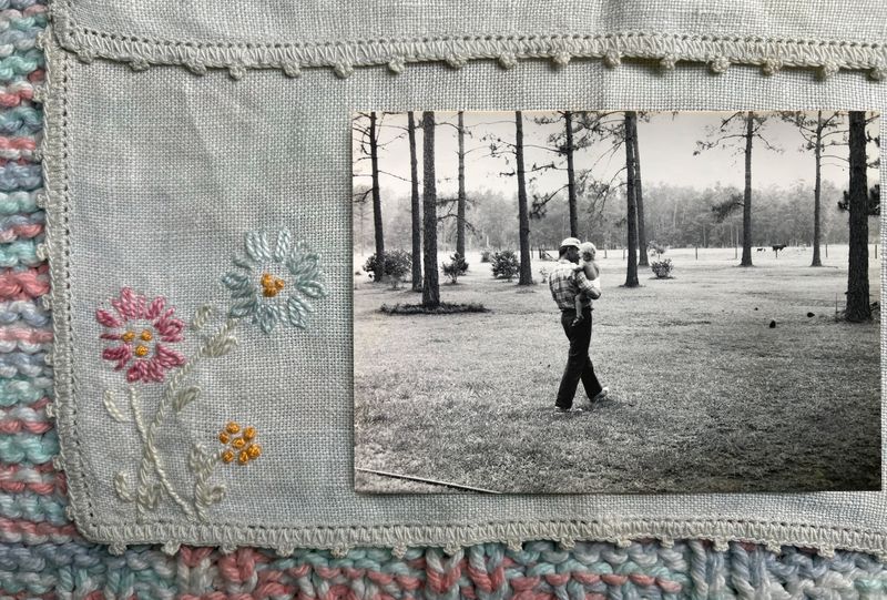 © Alison Muck - 'Grandad Muck' featuring found family photo on handmade inherited linens.