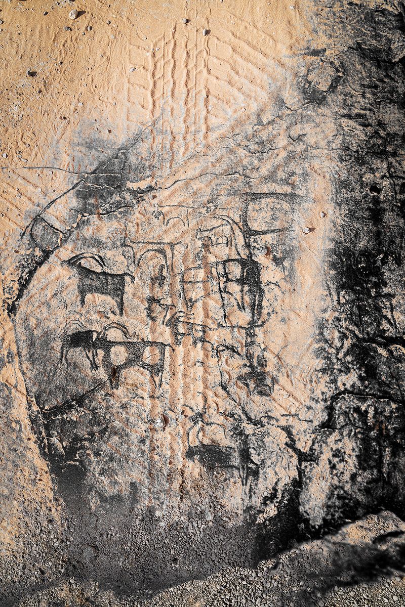 © andrea alkalay - Digital collagered desert sand + pre historic figures from archive books