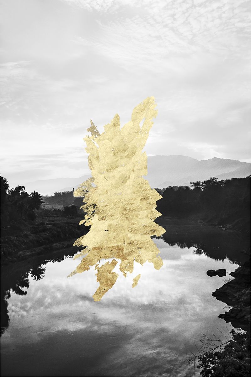 © andrea alkalay - Kutho / Landscape I (Landscape of Laos , mountains , river, skye. Gold intervention )