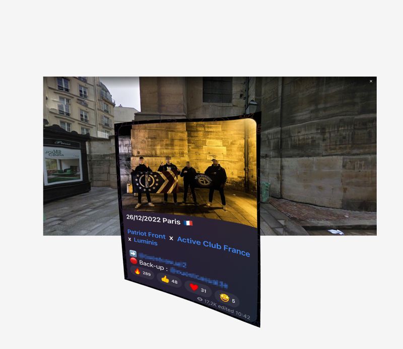 © Marcel Top - Geolocation of a picture posted by a French far-right channel showing a meeting with an American Far right group.