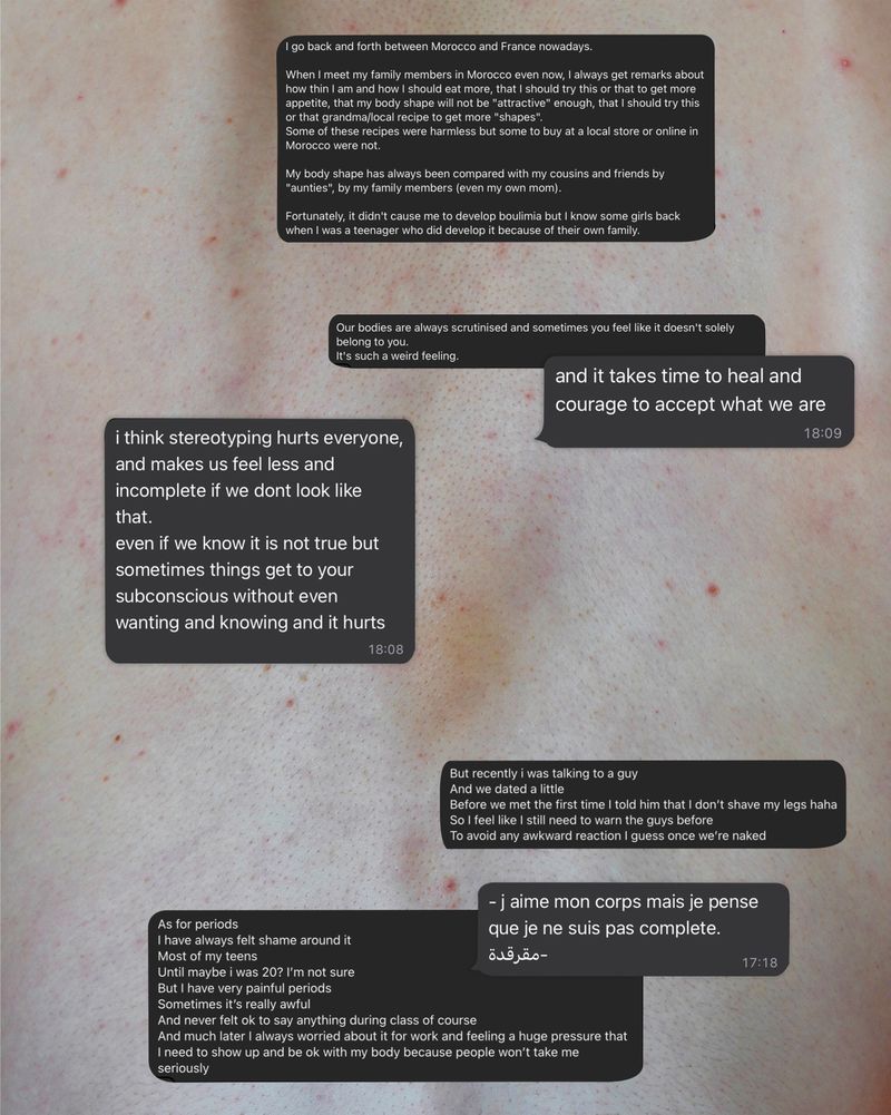 © Laura Menassa - Collage of different messages I received from women between Morocco, France, Lebanon.