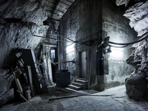 © Kostas Maros - natural rock and concrete at Jungfrau Joch research station in the swiss mountains.