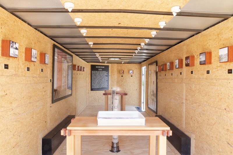 © Amy Kim - Site Specific installation of Wolfcamp Catalogue in a transit trailer frequently used in oil fields.
