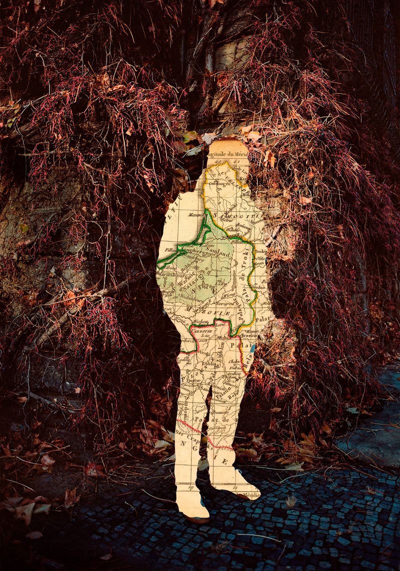 © Katerina Kouzmitcheva - Collage photo of the trees and archive map, reflecting the concepts of roots and identities, forming the person
