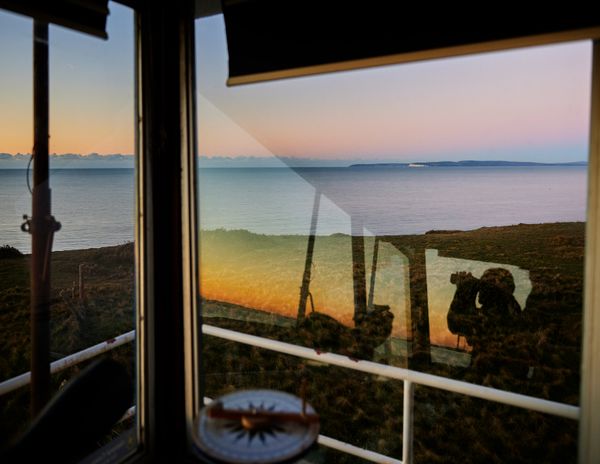 © David Vintiner - Hengistbury Head, Bob looking out to sea. Starting point for the line.