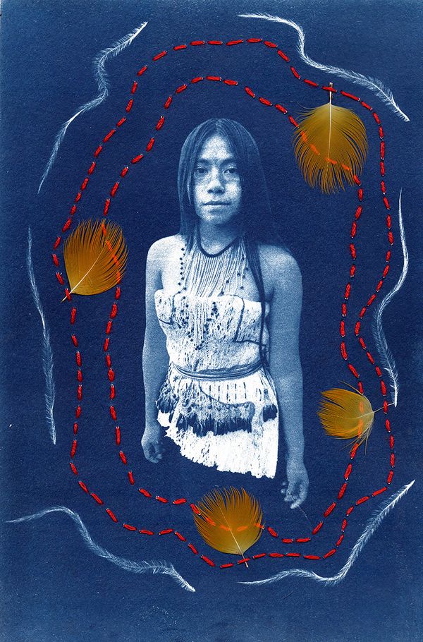 © Tatiana Lopez - Mukutsawa. Cyanotype photography with intervened embroidery.