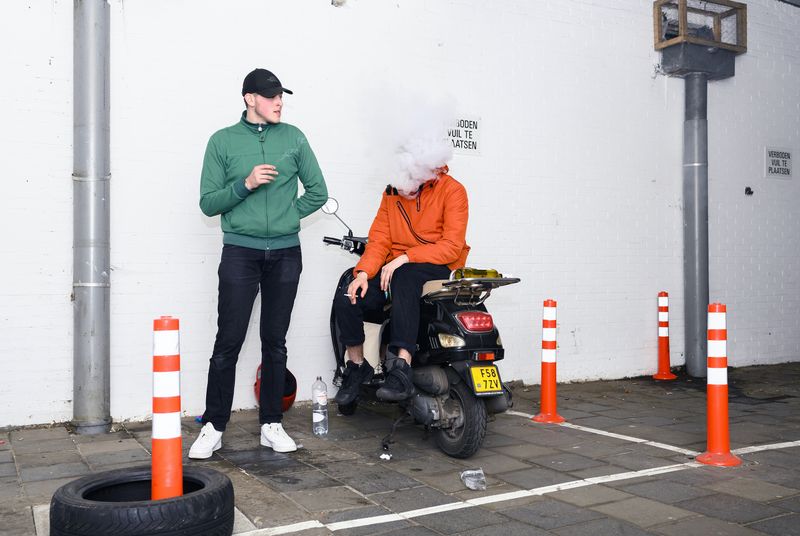 © Els Zweerink - Sammie and Meyer in front of the garage box; where they make music; smoke and chill out.