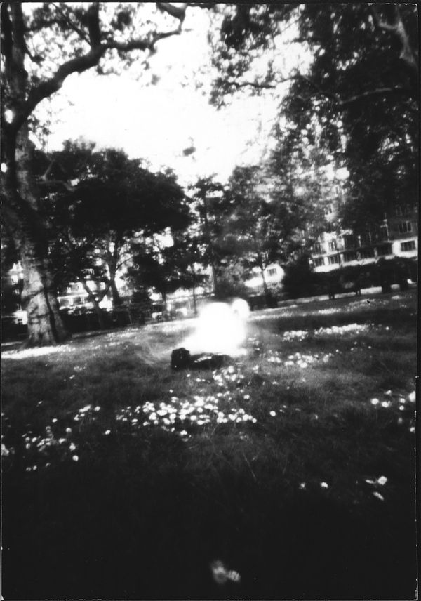 © Ana Garrido - It was exposed for 30 minutes in a direct positive paper (2023). I am in the centre of the photo, converted in a white spot.