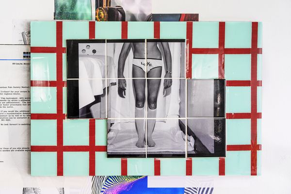 © Rachel Fein-Smolinski - Love in the Scoliosis Clinic, 1971*, reproduced 2019, dye sublimation print on ceramic tiles, grout, resin.