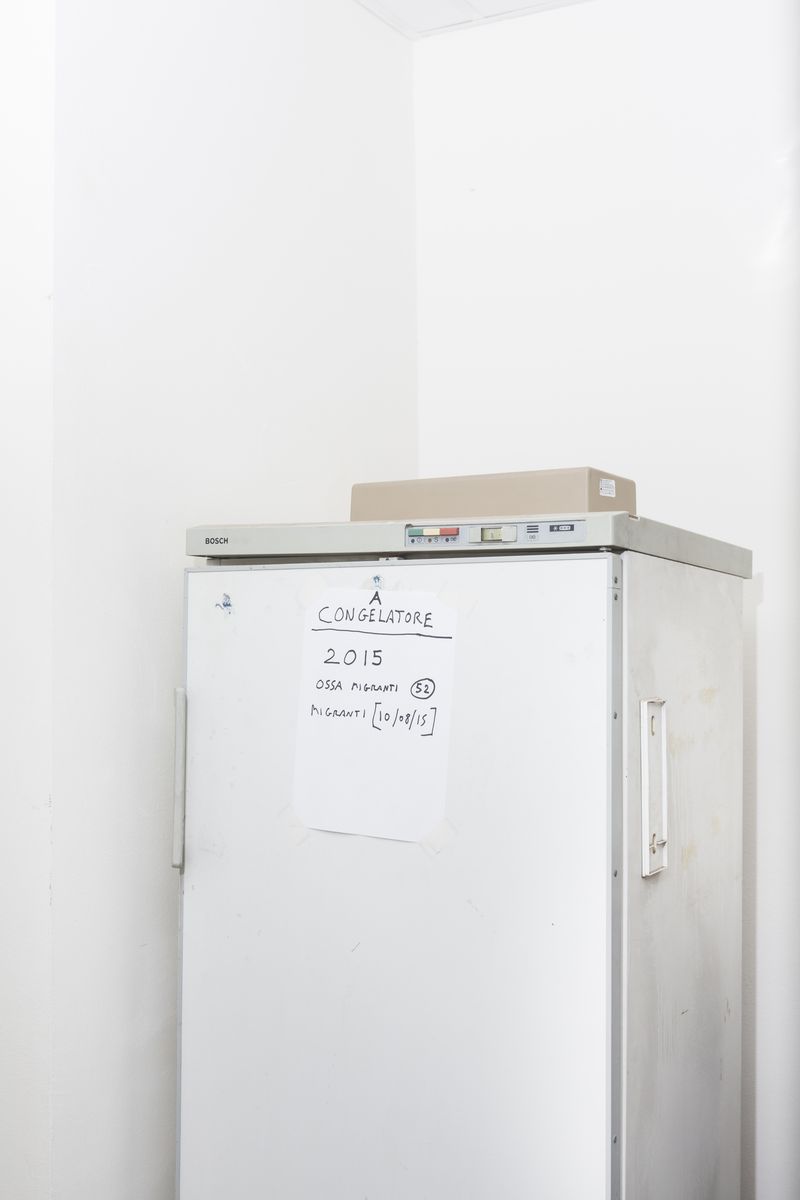 © Gianni Cipriano - Freezer containing bone samples of refugees deceased in shipwrecks.  Sicily, 2016