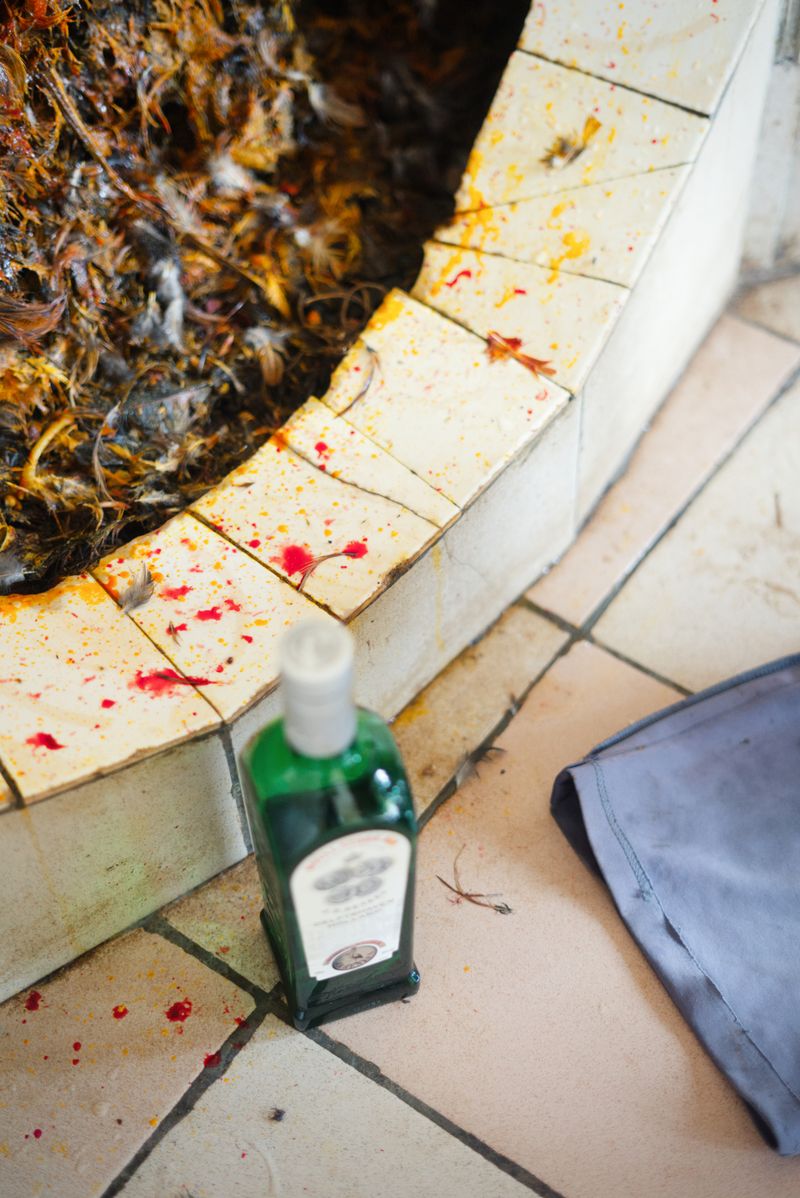 © Paola Chapdelaine - Gin bottle used in the sacrifice, placed next to the shrine.