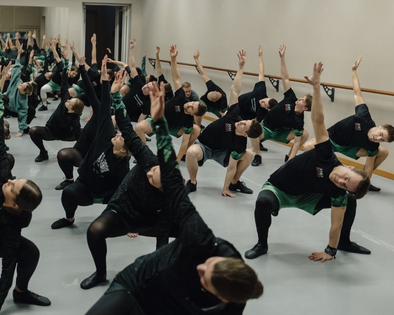 © Zifan Zhang - College students rehearse Folk Ensemble Rotaļa at VEF Culture Palace in Riga, Latvia, at night on March 26, 2025.