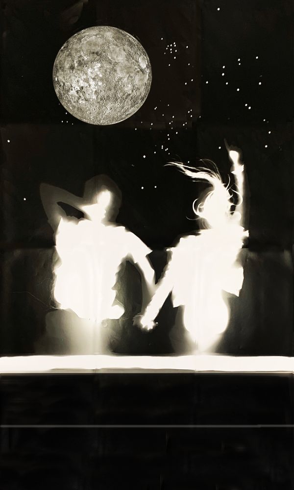 © Karen Amy Finkel Fishof - "Moonshot" photogram with collage 80"x48"
