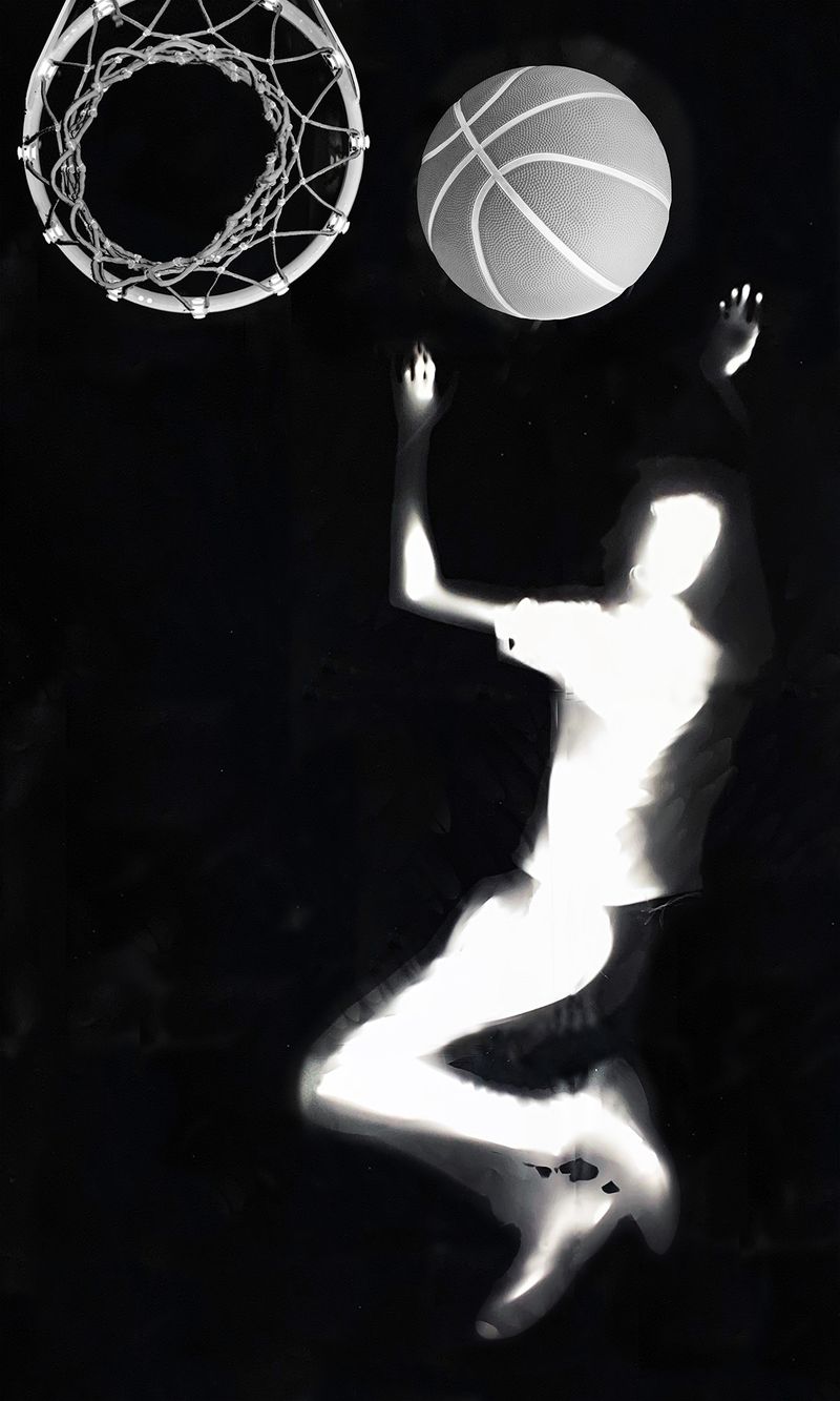 © Karen Amy Finkel Fishof - "Buzzer Beater" photogram with collage 80"x48