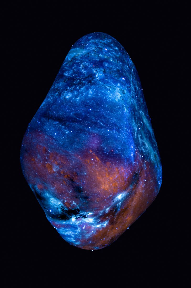 © Lorenzo Di Lernia - Polished lapis lazuli, irradiated with UV light, the calcite within it is luminescent and emits an orange color.