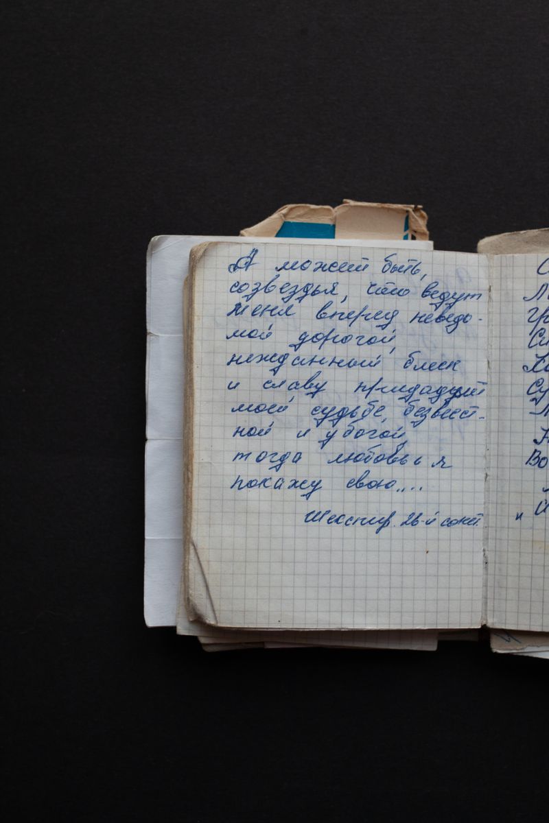 © Arina Titova - Shakespeare's Sonnet XXVI written in Russian in the red book. It is dedicated to hope and belief to find love.