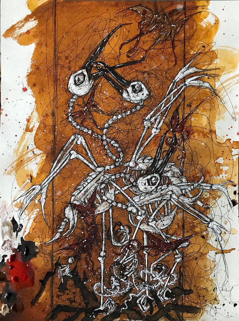 © Tara Sellios - Preliminary sketch for Triangulum, 2019, 20x15 inches, watercolor, ink, gouache