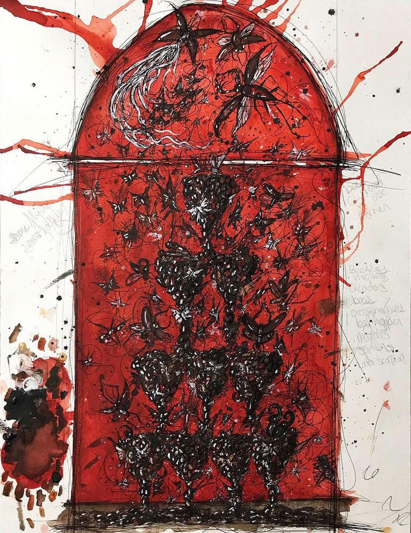 © Tara Sellios - Preliminary sketch for Infestatio, 2019, 20x15 inches, watercolor, ink, gouache