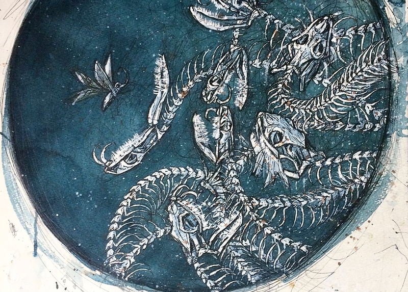 © Tara Sellios - Preliminary sketch for Implicitum, 2019, 20x15 inches, watercolor, ink, gouache