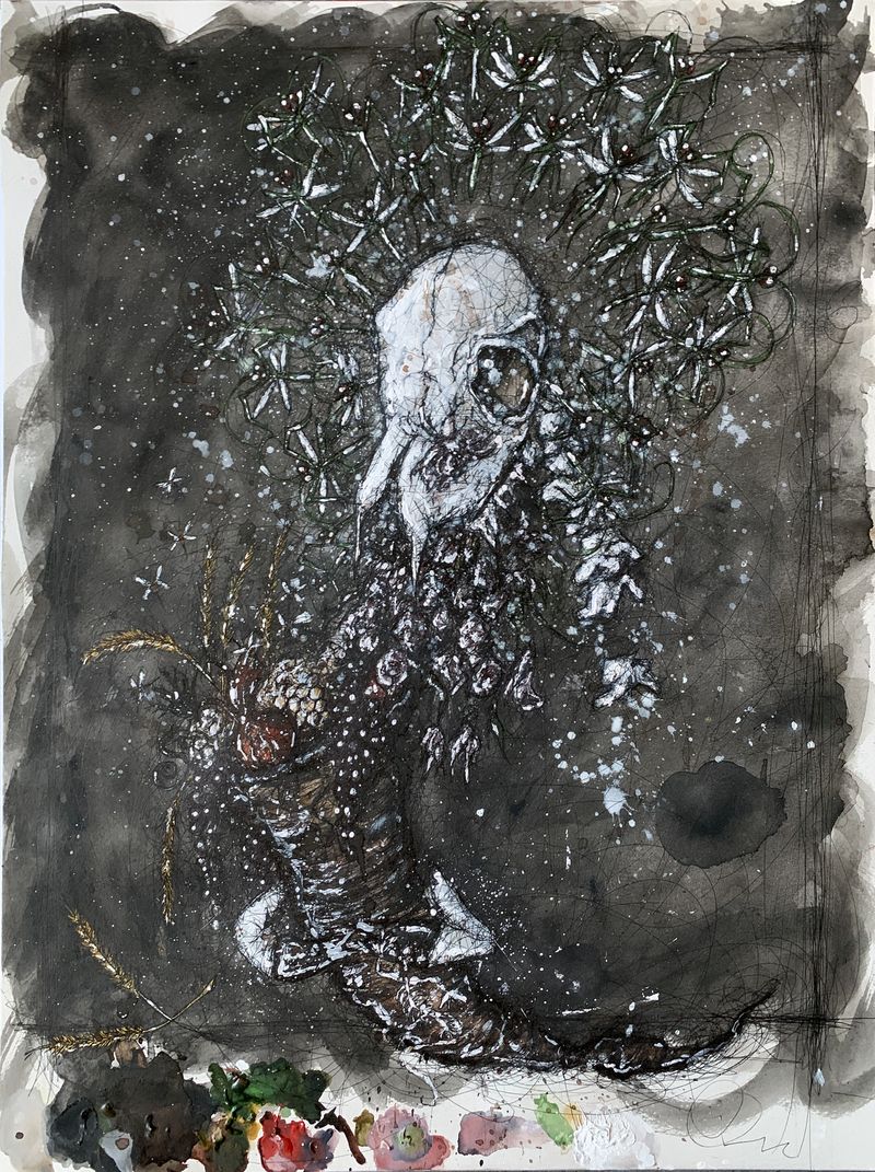 © Tara Sellios - Sketch for Abundantia (Ask Now the Beasts), 2022, 24x18 inches, watercolor, ink, gouache on paper