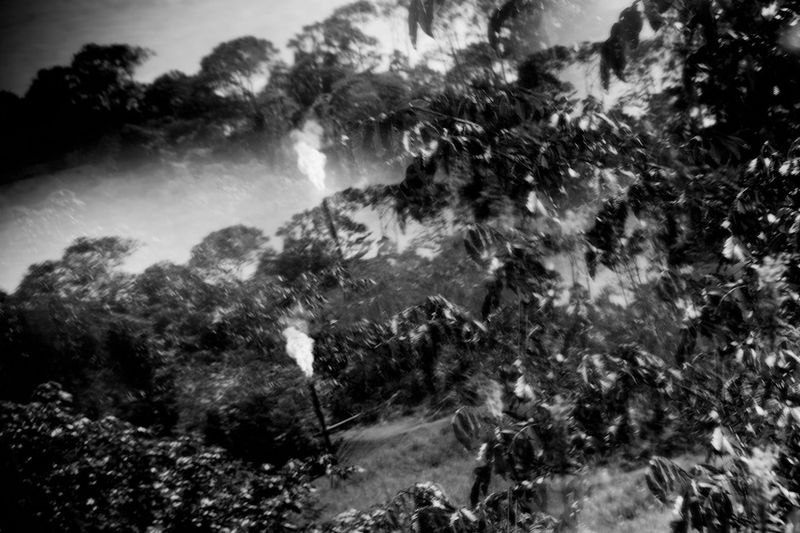 © Nicolas Janowski - Natural gas is burned off 24 hours a day in oil refineries alongside the Via Auca. Napo region, Ecuador. 2011