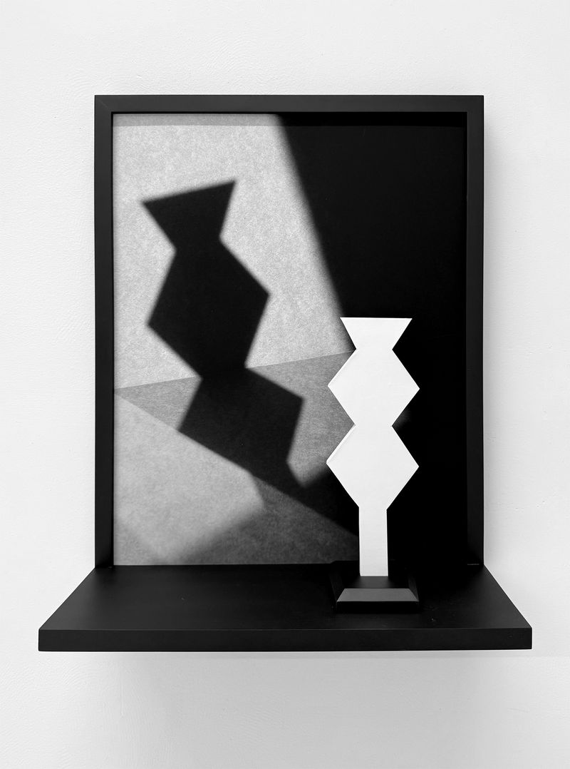 © Paula McCartney - In/Direct Alignment #13, 2025Archival pigment print, ceramic sculpturein a custom wood frame.20x16.5x5 inches overall.