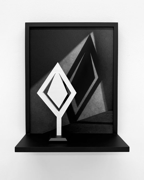 © Paula McCartney - In/Direct Alignment #14, 2025Archival pigment print, ceramic sculpturein a custom wood frame.20x16.5x5 inches overall.