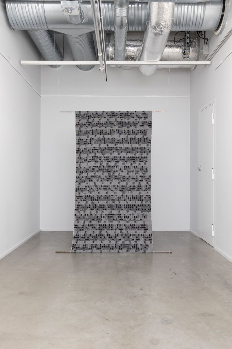 © Yujie Zhou - Save as Text — The Whistle-Giver in Braille2023, Jacquard Weave, Handwoven, Wool and Cotton, 210 x 110 cm.