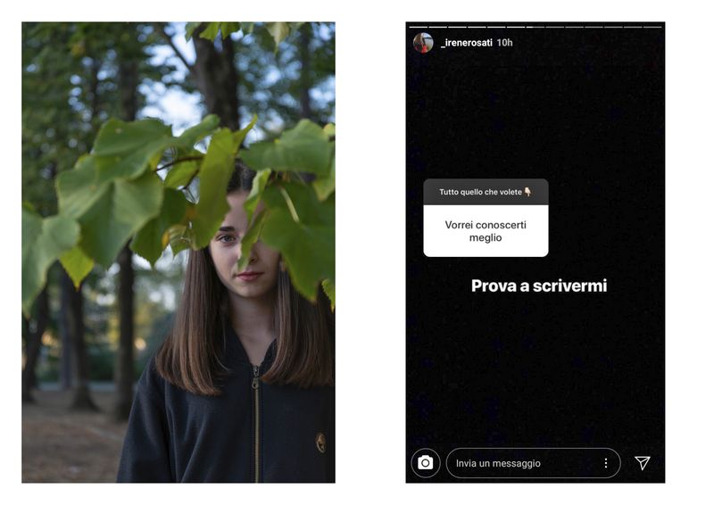 © Sara Esposito - Instagram Caption: A stranger: "I would like to know you better .."; Irene: "Try writing to me".