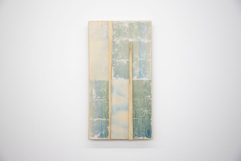 © Raine Roberts - "Three Horizons", 35 1/2" x 16", Photographic Transfer on Wood, 2025