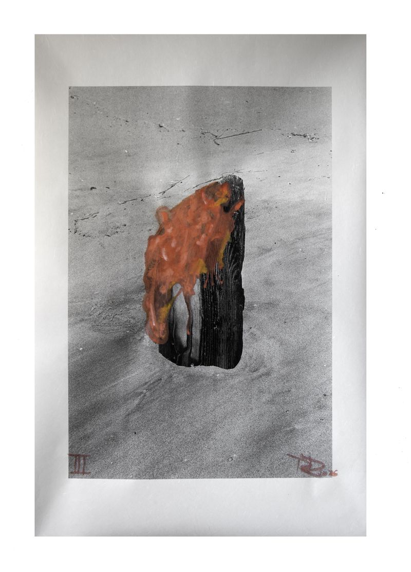 © Raine Roberts - Midday Form: Stage III. 24" x 30" Archival Pigment Print on Washi Paper with Watercolor. Red is the color of chemotherapy.