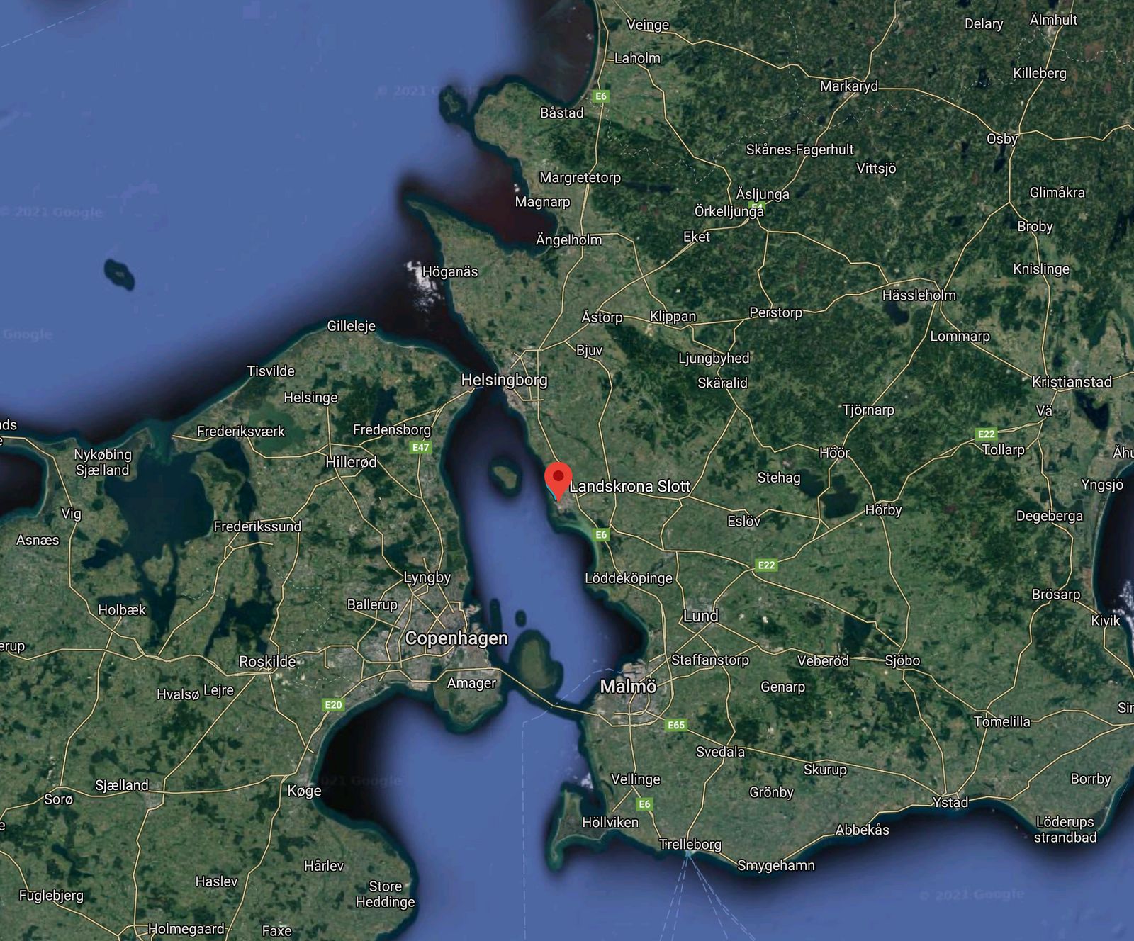 A satellite view of Landskrona from Google Maps