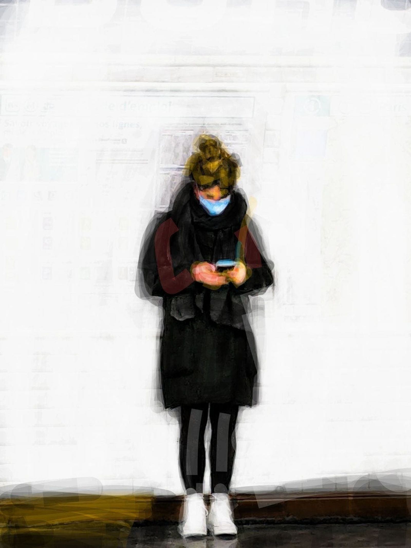 © Shakêd ADIV Ginsbourg Aviezer - One more message before taking the metro.  60/40 cm on canvas