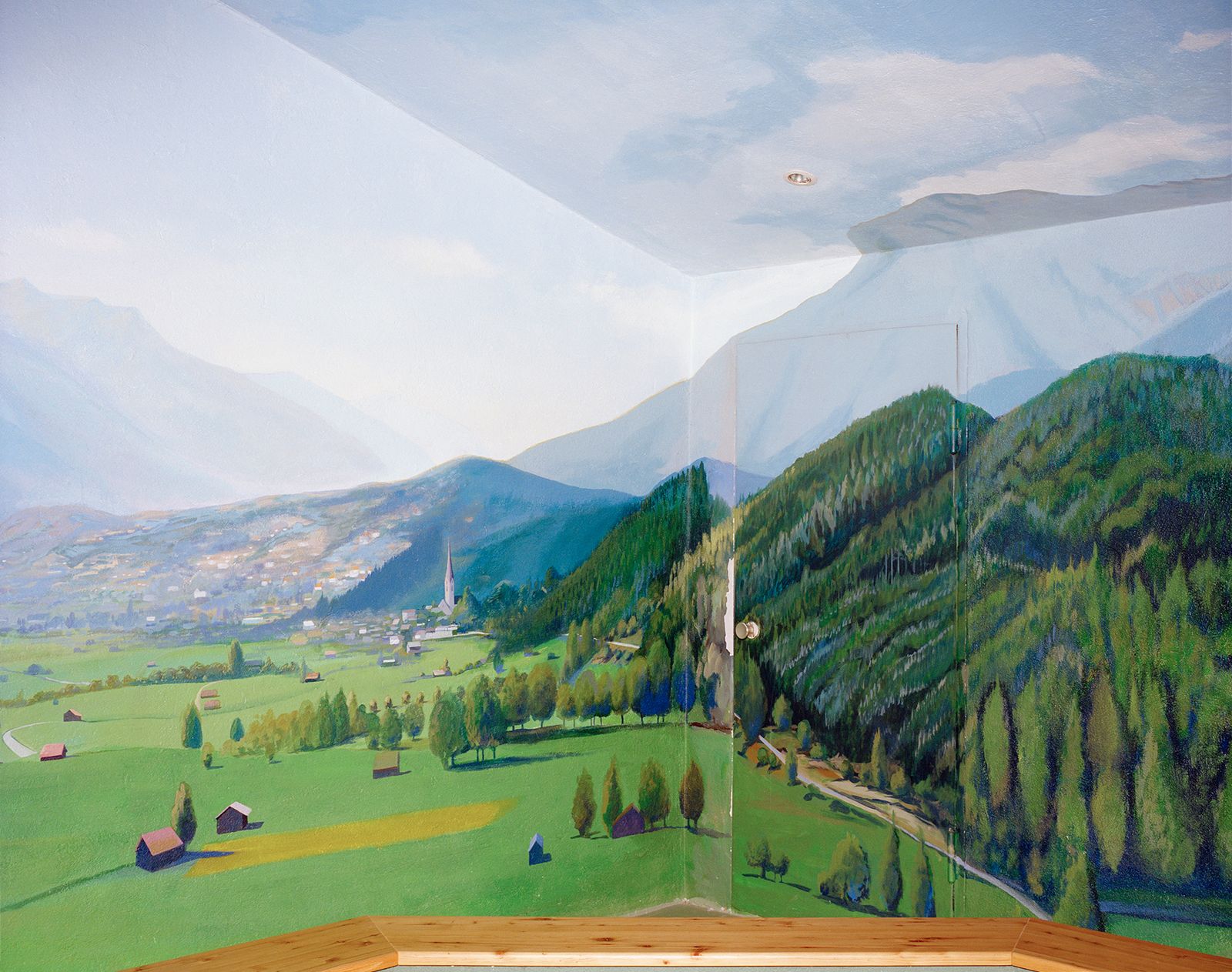 © Nicolò Panzeri & Mattia Micheli - Alpine landscape painted on a wall inside Starkenberger Brewery. Tarrenz, Austria, 2020.
