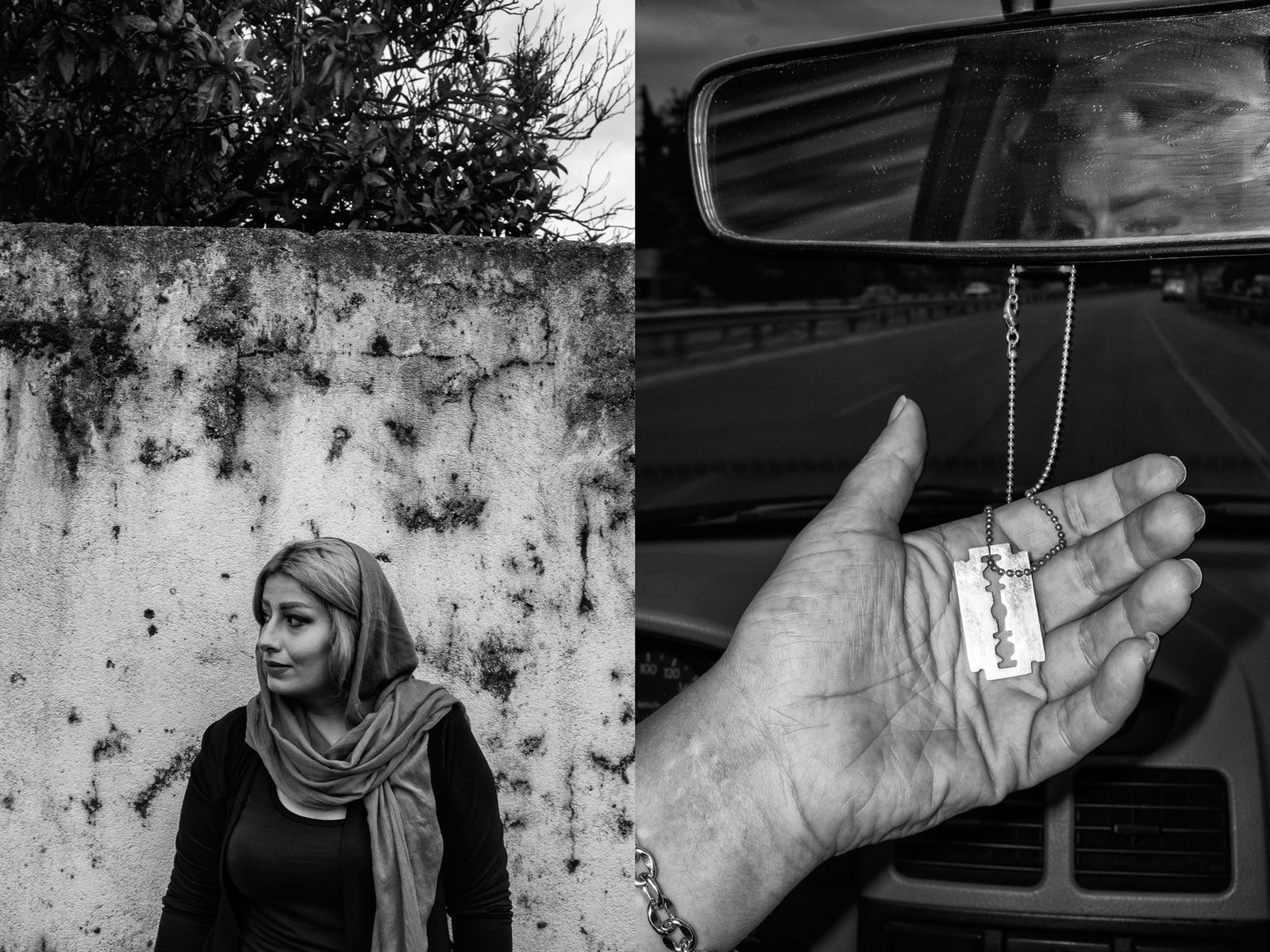 © Farshid Tighehsaz - She committing suicide in 2012 with a blade. She has hanging a fake blade on rear-view mirror of the car for remembering.