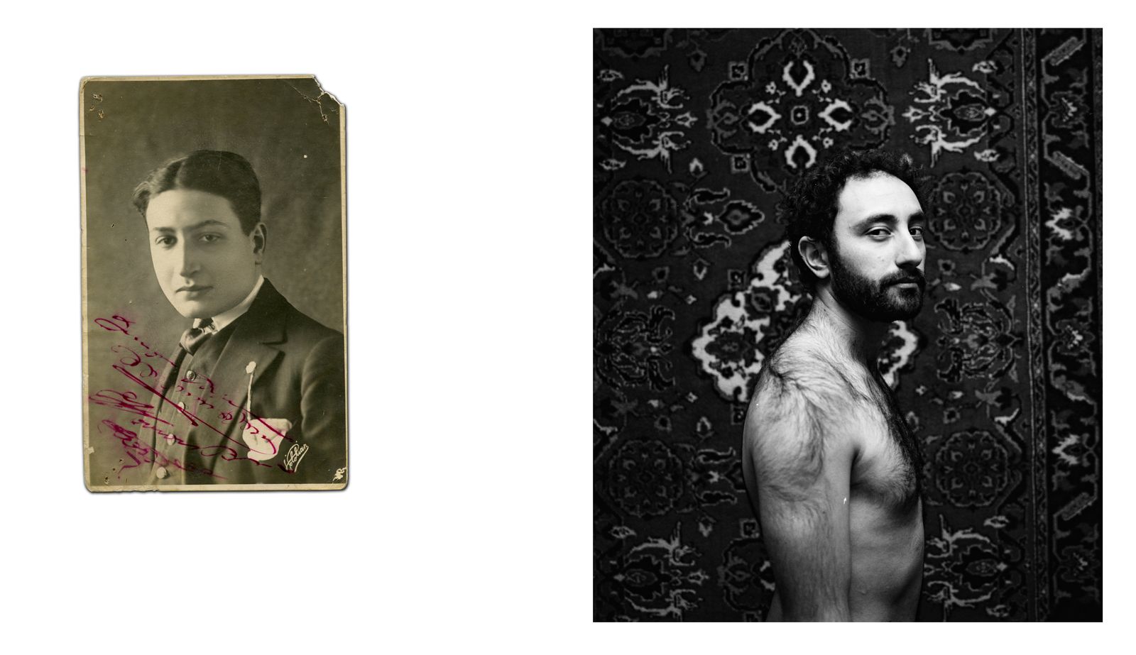 © Rebecca Topakian - A photograph of Hayg Topakian, 1926, family archives.On the right : Aghvan, Yerevan, 2017.
