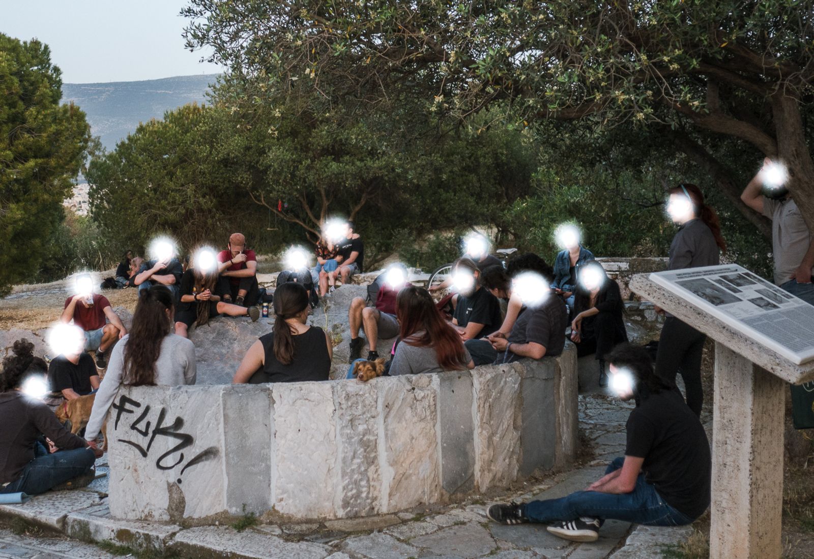 © Irina Vosgerau - Meeting of an environmentalist collectivity outdoors at Filopappou hill during 6-months lockdown, 2021, Athens